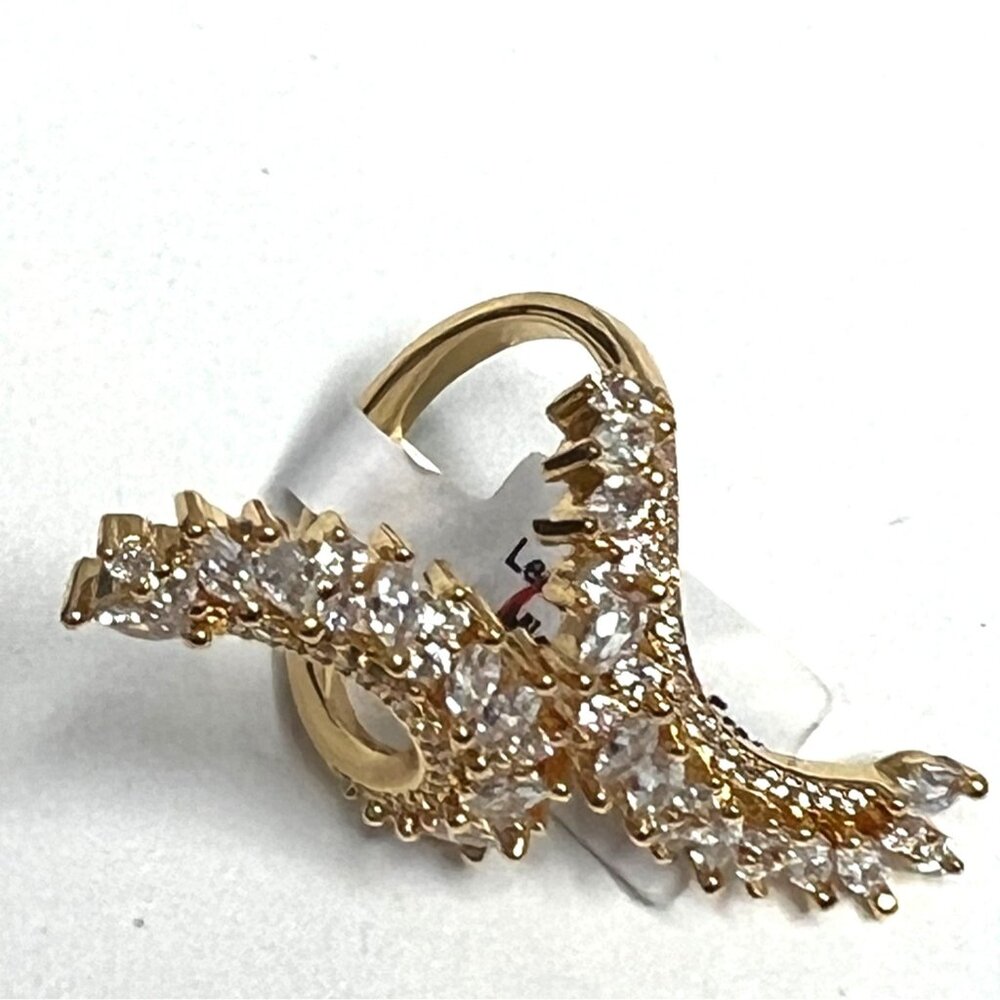 Elegant Rose Gold Adjustable Ring With Sparkling CZ Stones In Unique Curved Desi